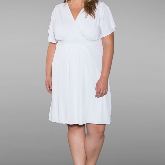 white knee length dress plus size